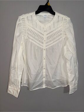 Time and Tru Women's Winter White Button-Front Pintuck Blouse Large 12-14